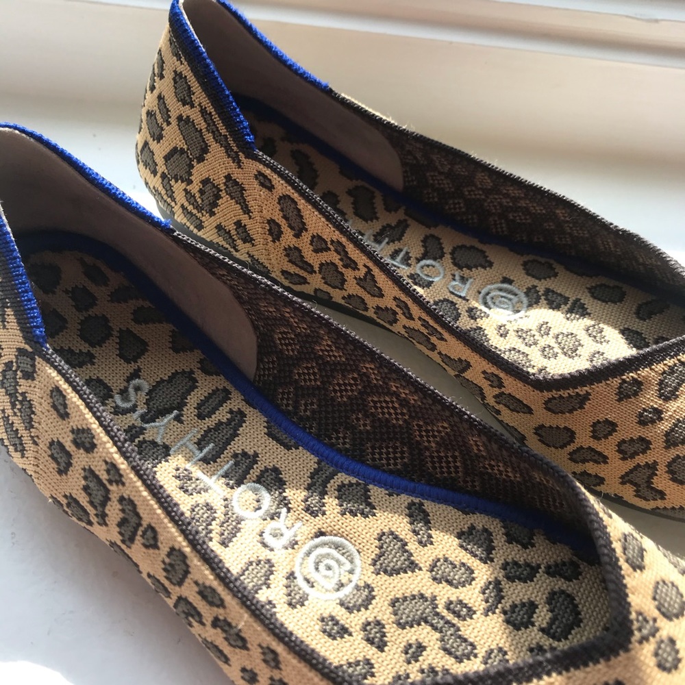 Rothy's Leopard Print Flats with Blue Trim - Picture 8 of 10